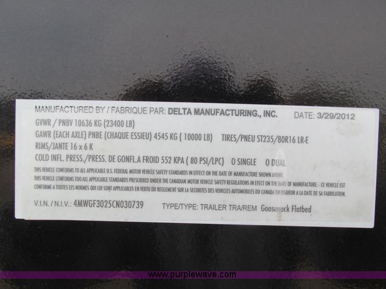 image for item I4010 2012 Delta gooseneck equipment trailer
