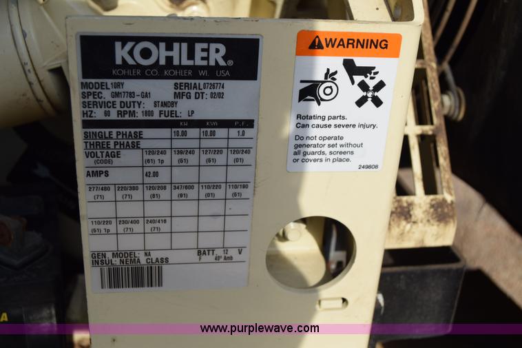 image for item BQ9717 2002 Kohler 10RY Power System 10 back up generator