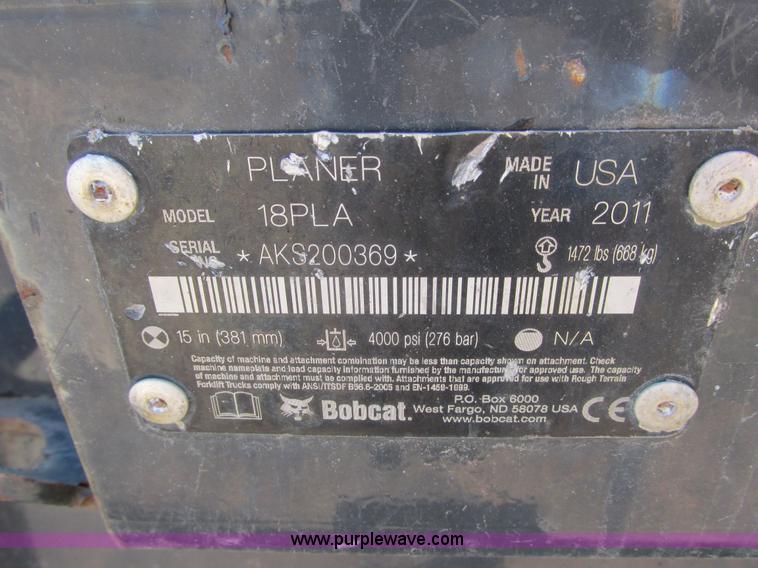 image for item J1782 2011 Bobcat 18PLA skid steer planer