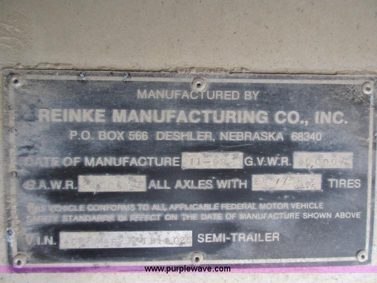 image for item AC9250 1993 Reinke flatbed trailer