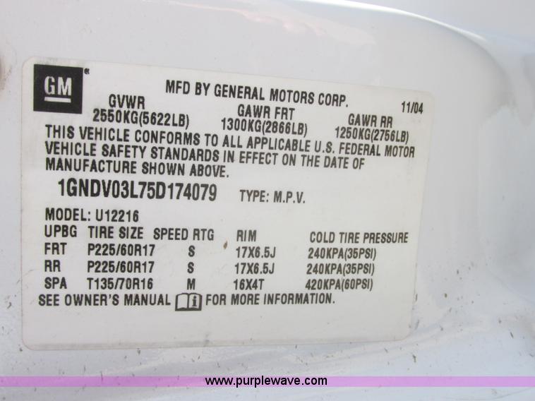 image for item E6420 2005 Chevrolet Uplander van