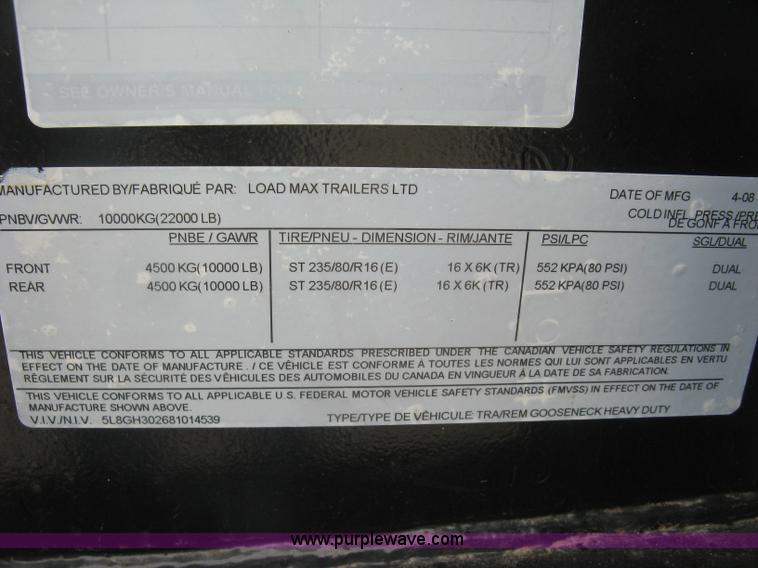 image for item H8645 2008 Load Max equipment trailer