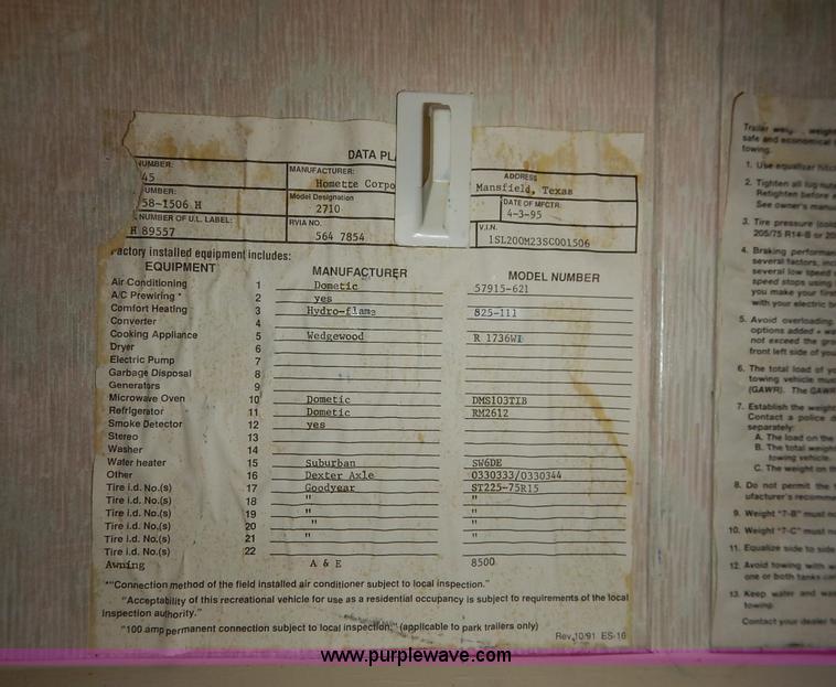 image for item J3943 1995 Layton Skyline 25' camper