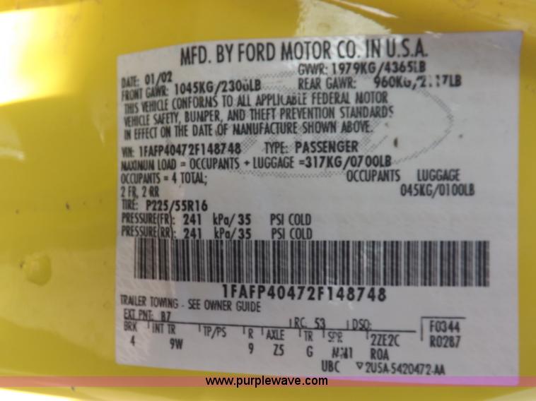 image for item K3869 2002 Ford Mustang