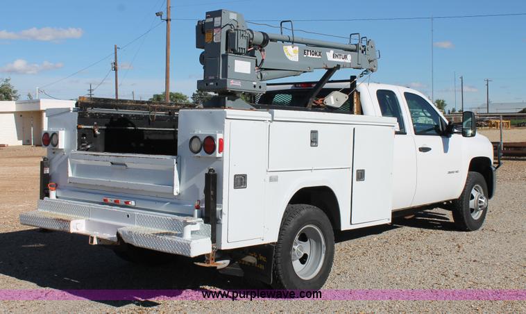 image for item H1507 2010 Chevrolet Silverado 3500 Ext. Cab utility truck with crane