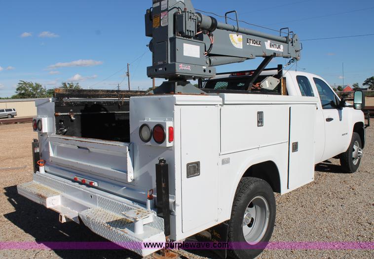 image for item H1507 2010 Chevrolet Silverado 3500 Ext. Cab utility truck with crane