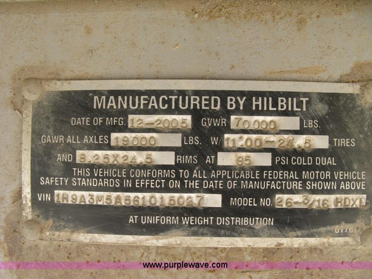 image for item H8635 2006 Hilbilt Mongoose 26-3/16 HDXL end dump trailer