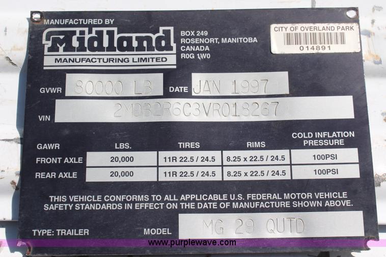 image for item K8766 1997 Midland barrel bed end dump trailer