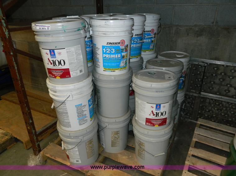 image for item AX9870 (14) five gallon cans of Sherwin Williams latex paint
