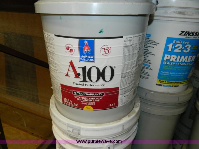 image for item AX9870 (14) five gallon cans of Sherwin Williams latex paint
