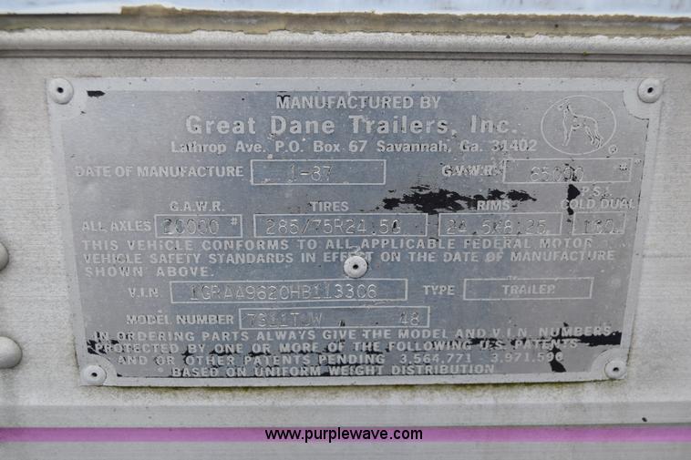 image for item E6475 1987 Great Dane 7311TJW48 dry van trailer