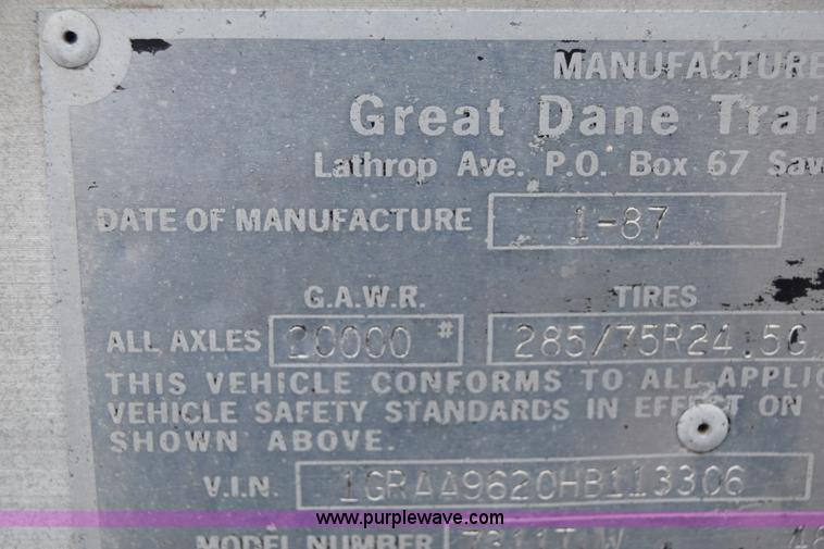 image for item E6475 1987 Great Dane 7311TJW48 dry van trailer
