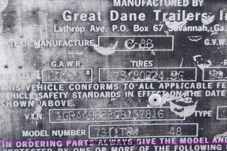 image for item E6477 1986 Great Dane 7311TJW48 dry van trailer