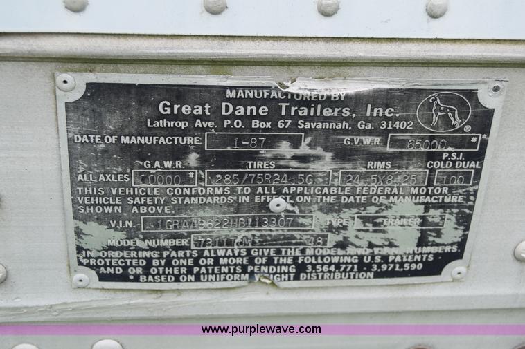 image for item E6478 1987 Great Dane 7311TJW48 dry van trailer