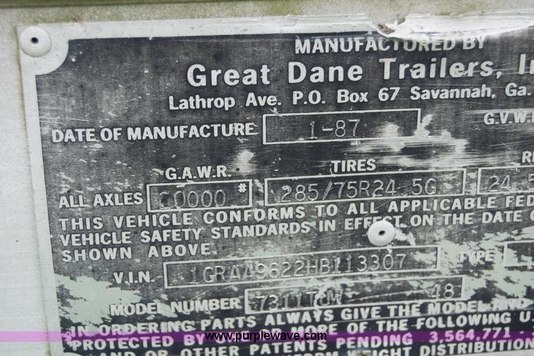 image for item E6478 1987 Great Dane 7311TJW48 dry van trailer