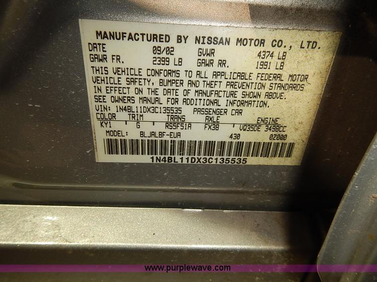 image for item I3502 2003 Nissan Altima 3.5 SE