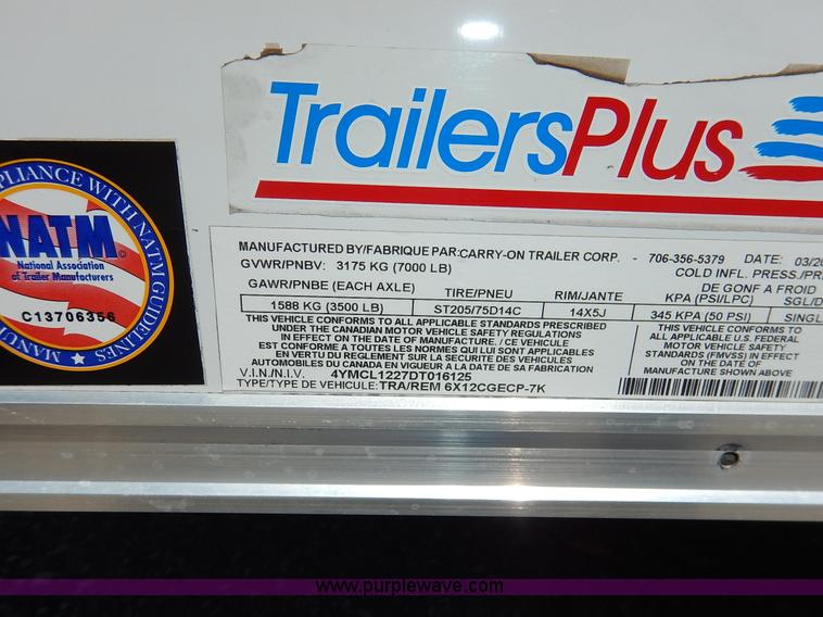 image for item J3917 2013 Trailers Plus Patriot cargo trailer