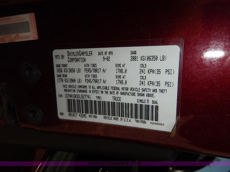 image for item J3927 2003 Dodge Ram 1500 pickup truck