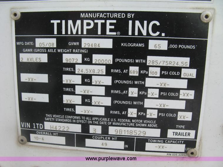 image for item H8552 2009 Timpte Super Hopper hopper bottom trailer