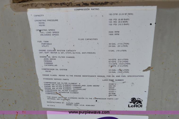 image for item I4554 Leroi 185 air compressor