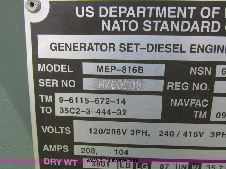 image for item K2134 2003 MCII OFNW8 MEP-816B generator