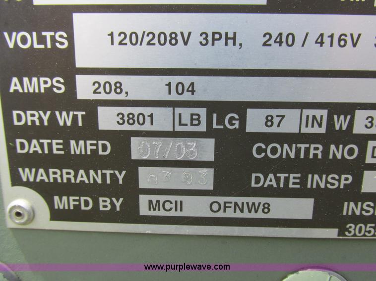 image for item K2134 2003 MCII OFNW8 MEP-816B generator