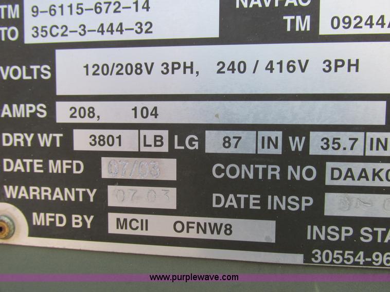 image for item K2135 2003 MCII OFNW8 MEP-816B generator