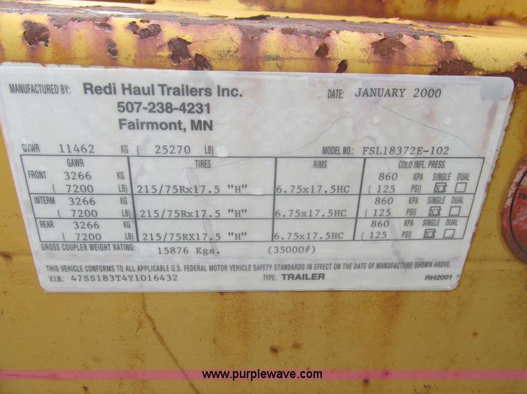 image for item K5065 2000 Redi Haul FSL18372E102 equipment trailer