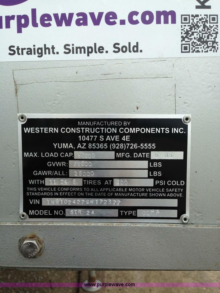 image for item K6880 1995 Western barrel bed end dump trailer