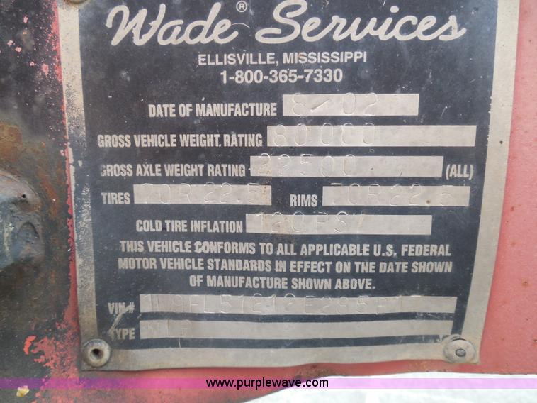 image for item K7514 2002 Wade Services equipment trailer