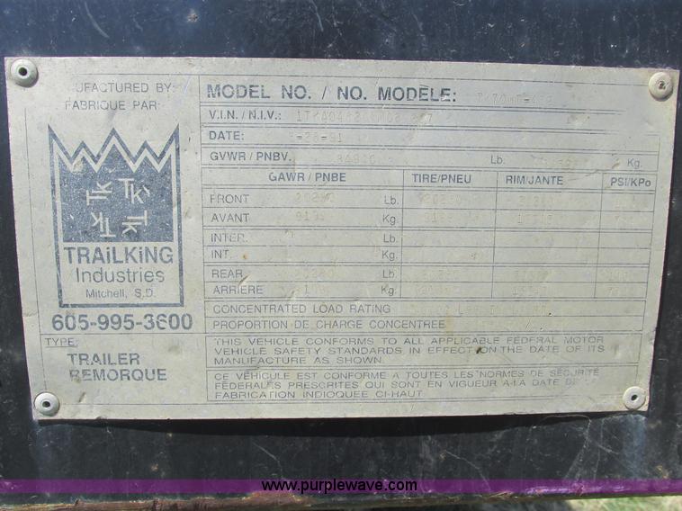 image for item A8795 1992 Trail King TK70HT-482 equipment trailer