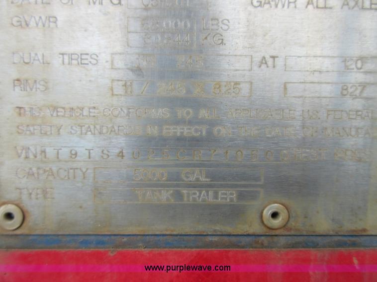 image for item BA9345 2012 Troxell 5000 tank trailer