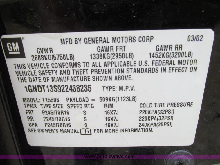 image for item B2969 2002 Chevrolet Trailblazer LS SUV