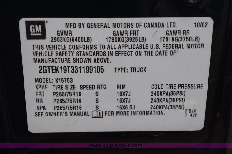 image for item H5073 2003 GMC Sierra 1500 Ext. Cab pickup truck