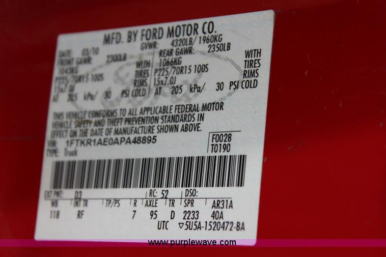 image for item I1664 2010 Ford Ranger pickup truck