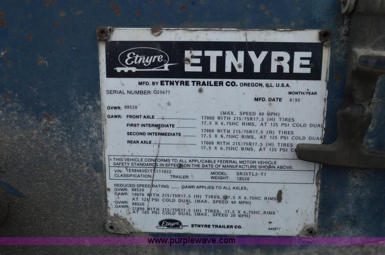 image for item G3605 1996 Etnyre SR35TL3-T1 equipment trailer