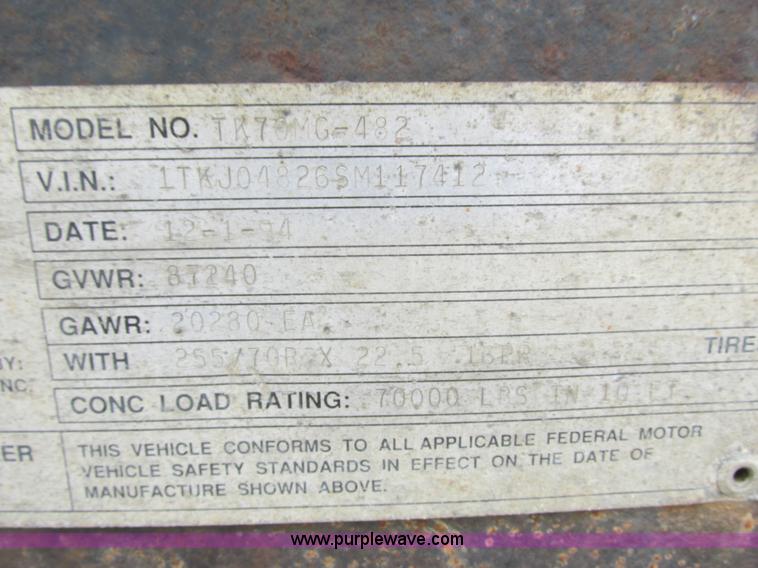 image for item J1767 1995 Trail King TK70MG-482 equipment trailer