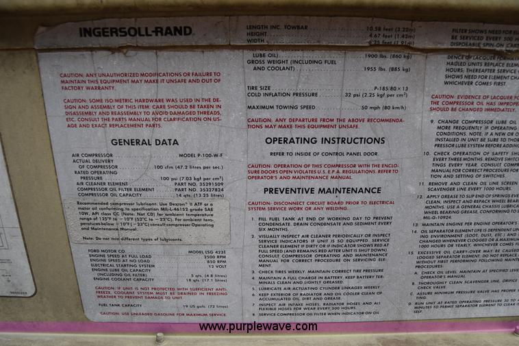 image for item J6632 Ingersoll Rand P100WF air compressor
