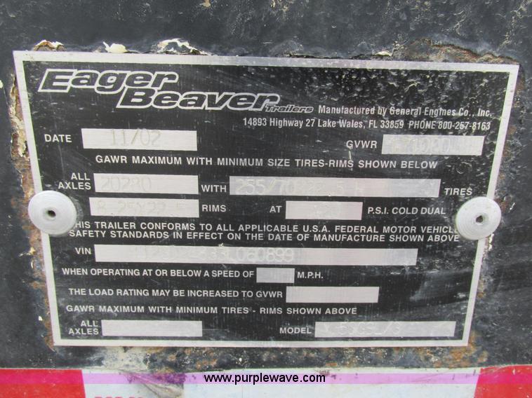 image for item K5058 2003 Eager Beaver 50GSL/3 equipment trailer