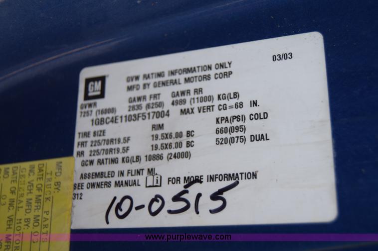 image for item K8595 2003 Chevrolet C4500 flatbed truck