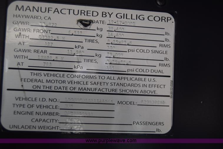 image for item K8597 2001 Gillig C20B096N4 city transit bus