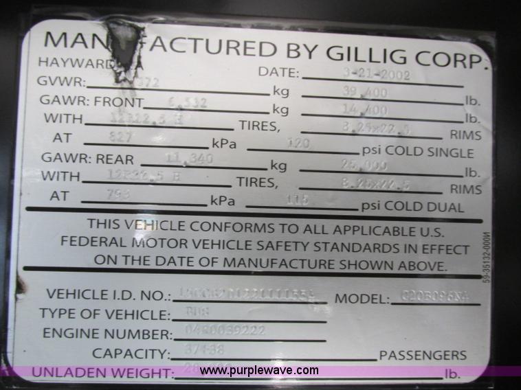 image for item K8598 2002 Gillig C20B096N4 city transit bus