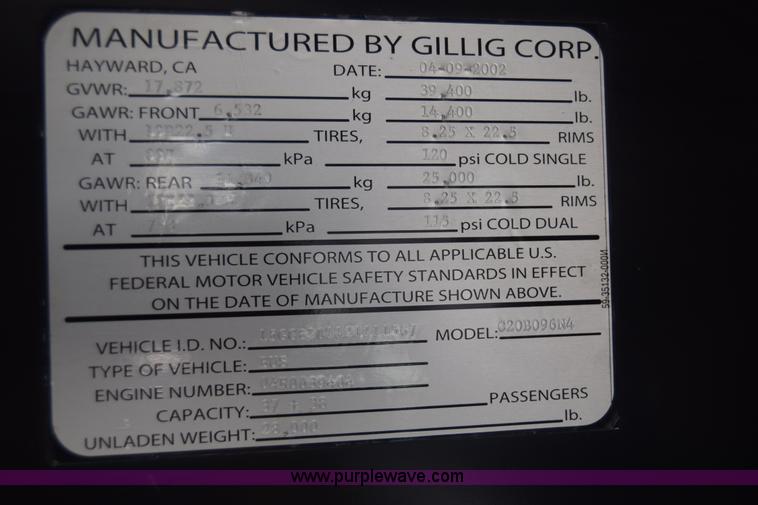 image for item K8602 2002 Gillig C20B096N4 city transit bus