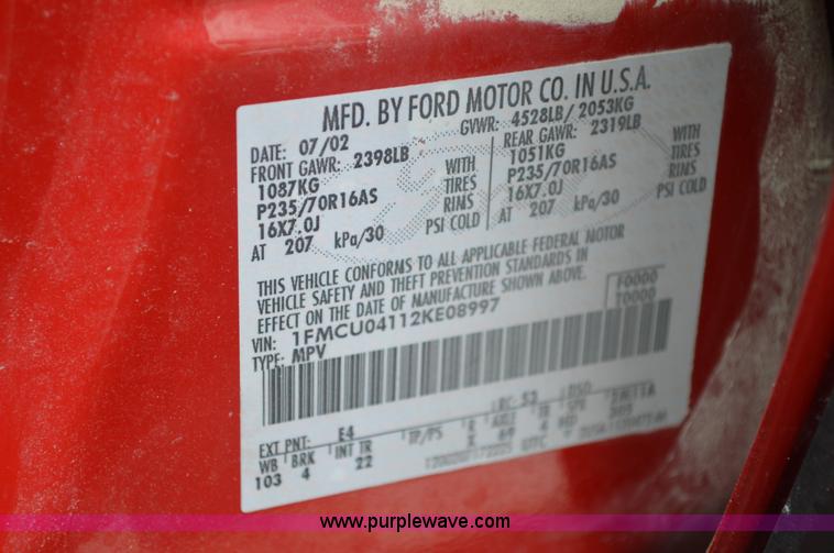 image for item G3592 2002 Ford Escape XLT SUV