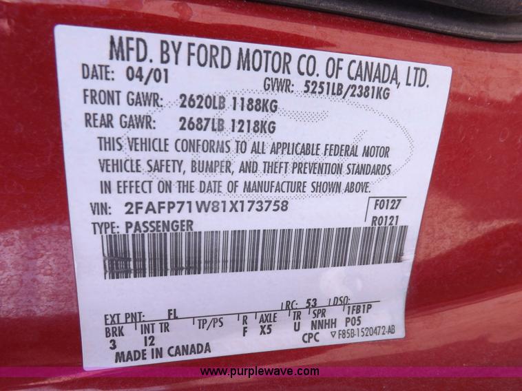 image for item K3975 2001 Ford Crown Victoria Police Interceptor