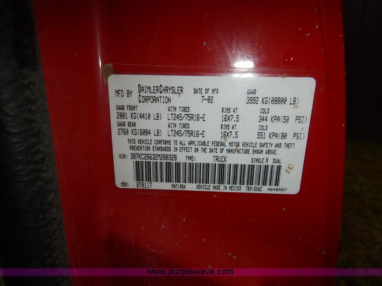 image for item K7432 2002 Dodge Ram 2500 SL pickup truck