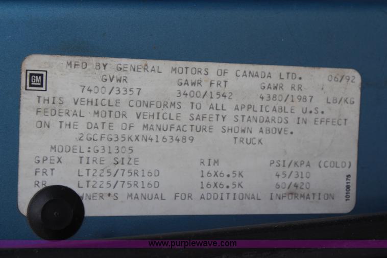 image for item H5021 1992 Chevrolet G30 van