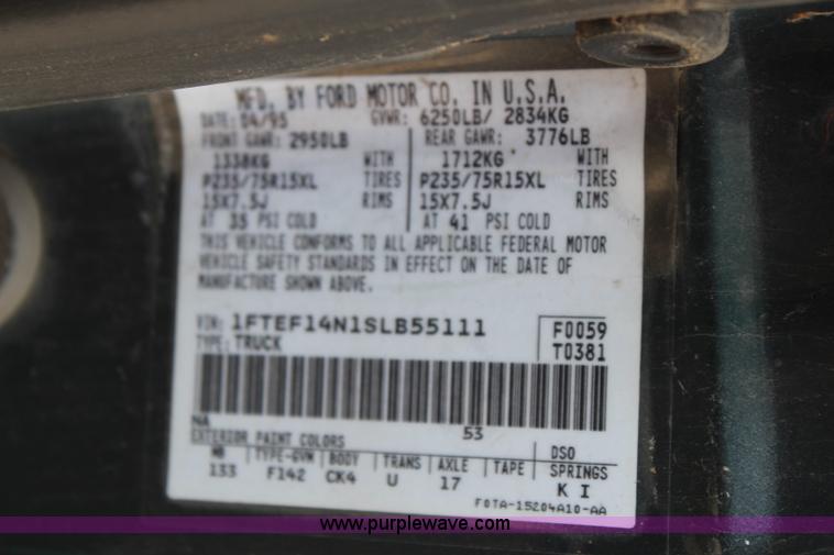 image for item H5024 1995 Ford F150 XL pickup truck