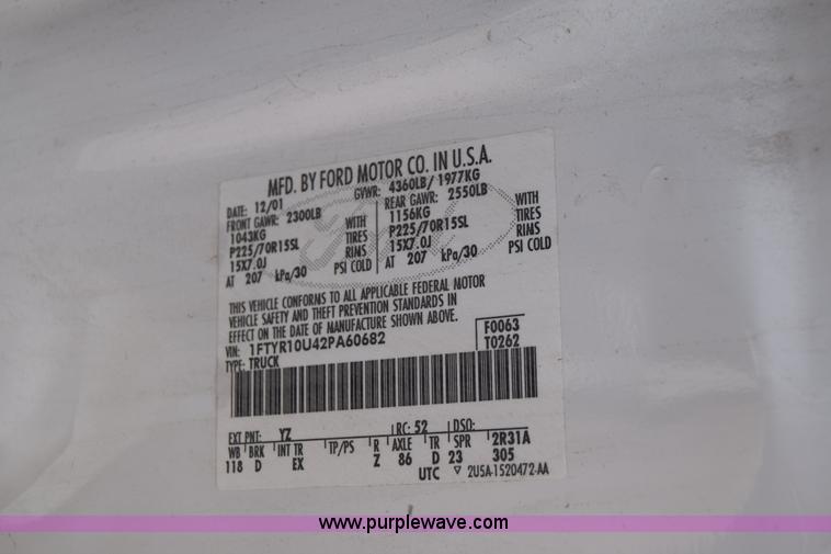 image for item J6639 2002 Ford Ranger pickup truck