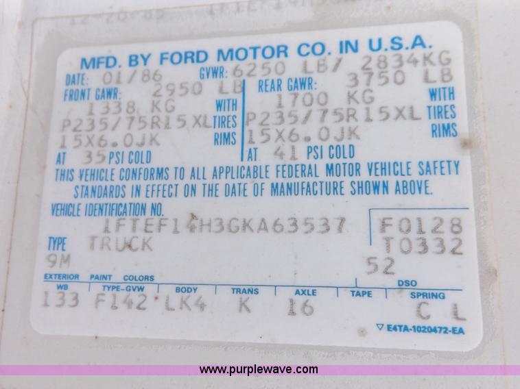 image for item K3993 1986 Ford F150 pickup truck